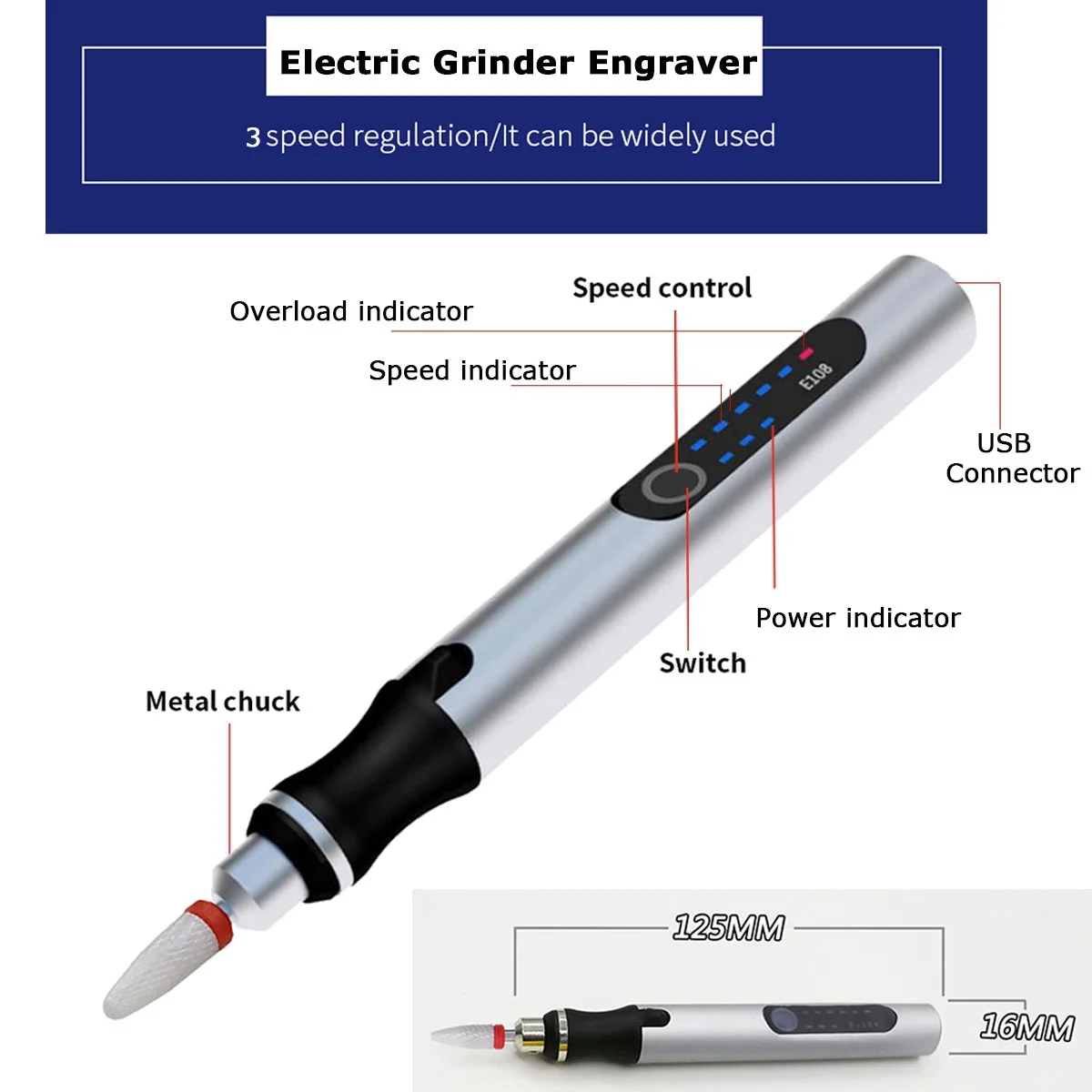 Imagem -04 - Usb Recarregável Mini Furadeira Elétrica Caneta de Gravura Moedor Pedra Madeira Plástico Cerâmica Faça Você Mesmo Polimento Escultura Velocidades