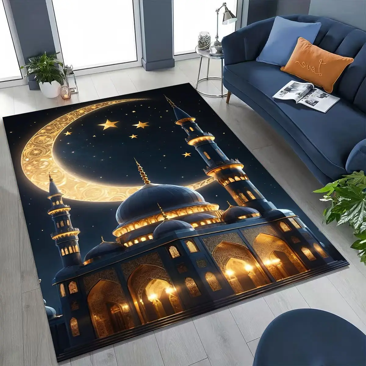 

Mosque Islam Prayer Muslim Calligraphy Rug for Bedroom Living Room Sofa Home Doormat Decor,Large Kids Play Non-slip Floor Mat