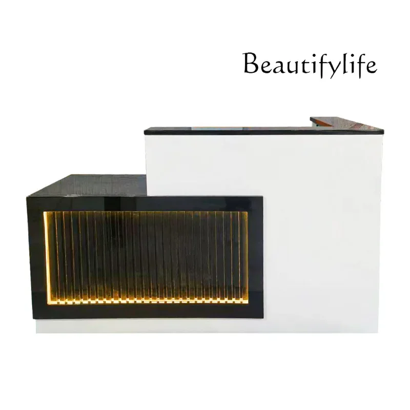 Nordic Cream Wind Office Building Front Desk Beauty Salon with LED Light Reception Desk