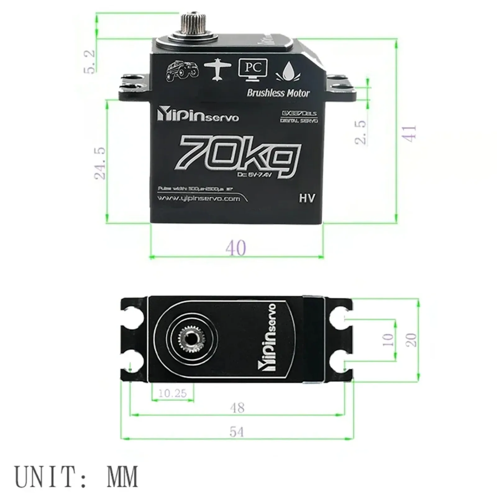 DIYmall 70kg High Torque Digital Brushless Servo Motor Waterproof 180°-360° Full Metal Gear for RC 1/10 1/8 Car