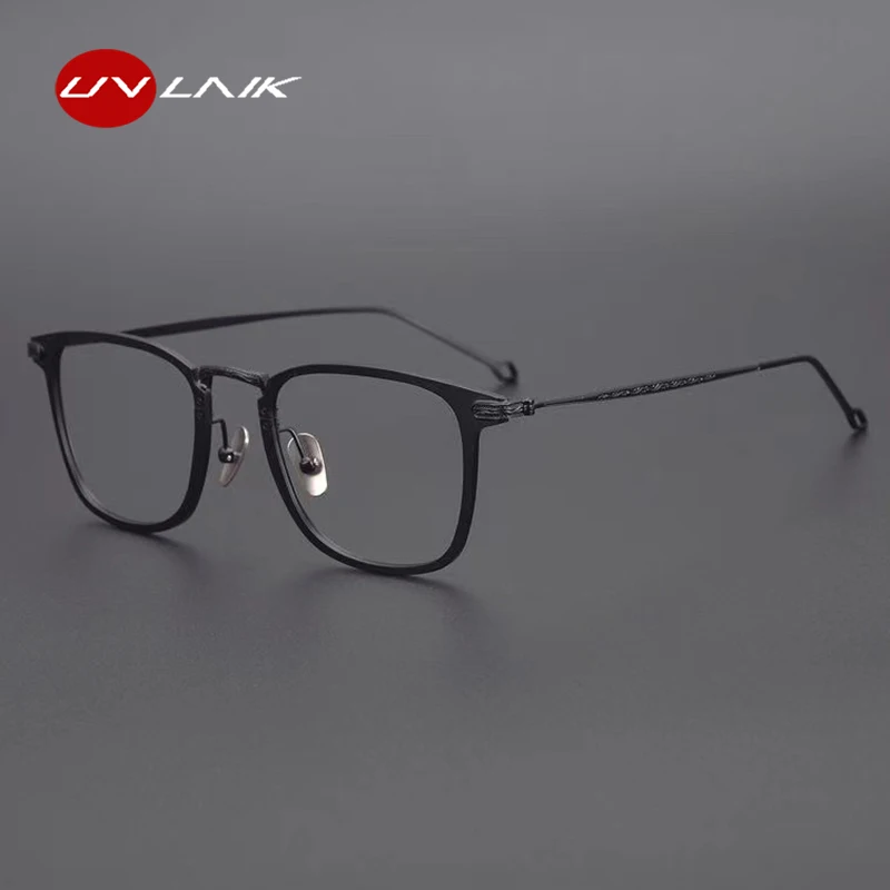 UVLAIK Semi Titanium Alloy Optical Glasses Frame  Men Anti Blue Light Computer Goggles Eyeglasses Vintage Prescription Eyewear