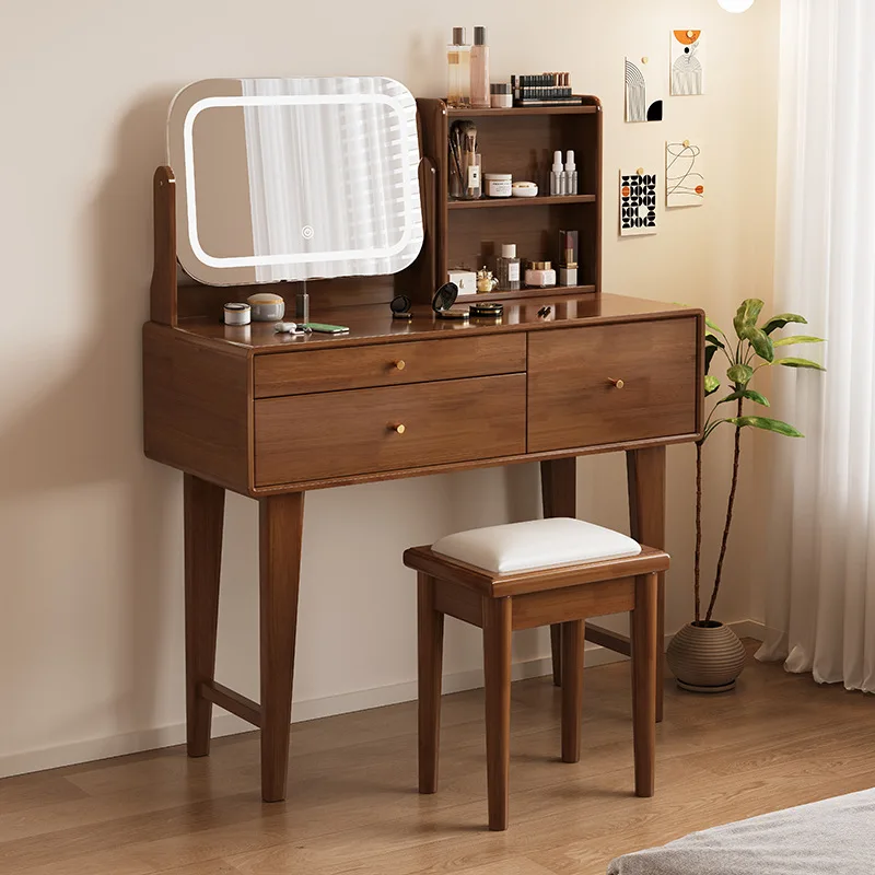 

Customizable modern Chinese all-solid wood dresser with lamp makeup mirror