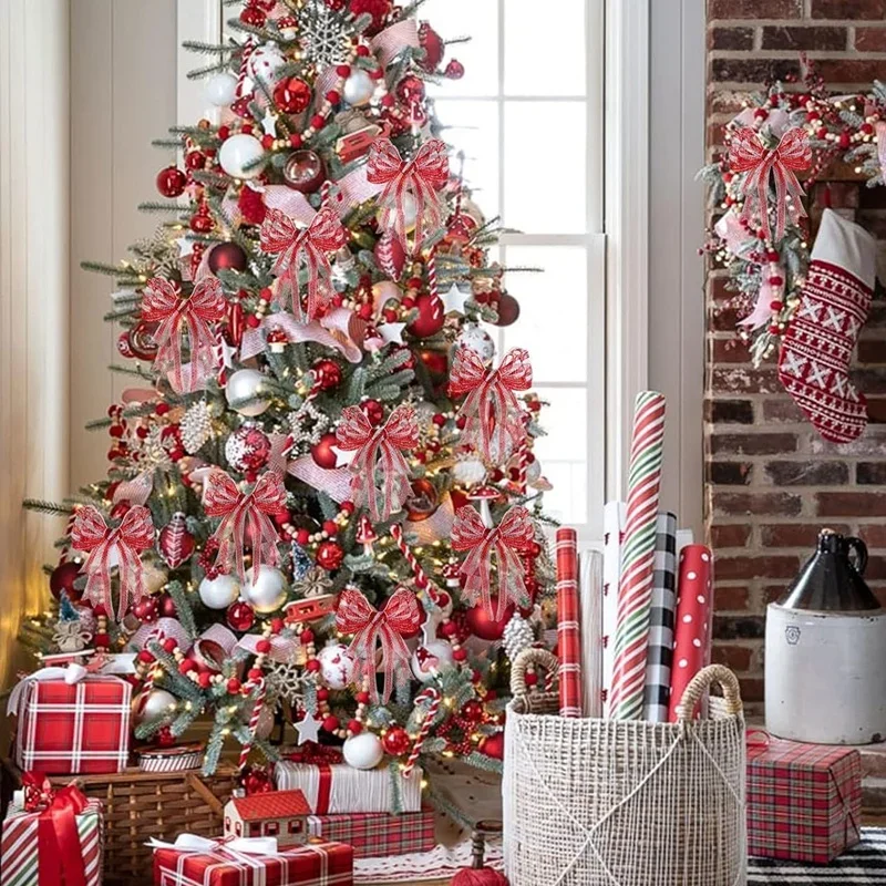 Weihnachtsbaumschmuck, Band, Netzband für Kranz, Schleife, Girlande 2025, Weihnachtsdekoration, Heimdekoration, Geschenke, Navidad, Neujahr 2026 – Detail 10