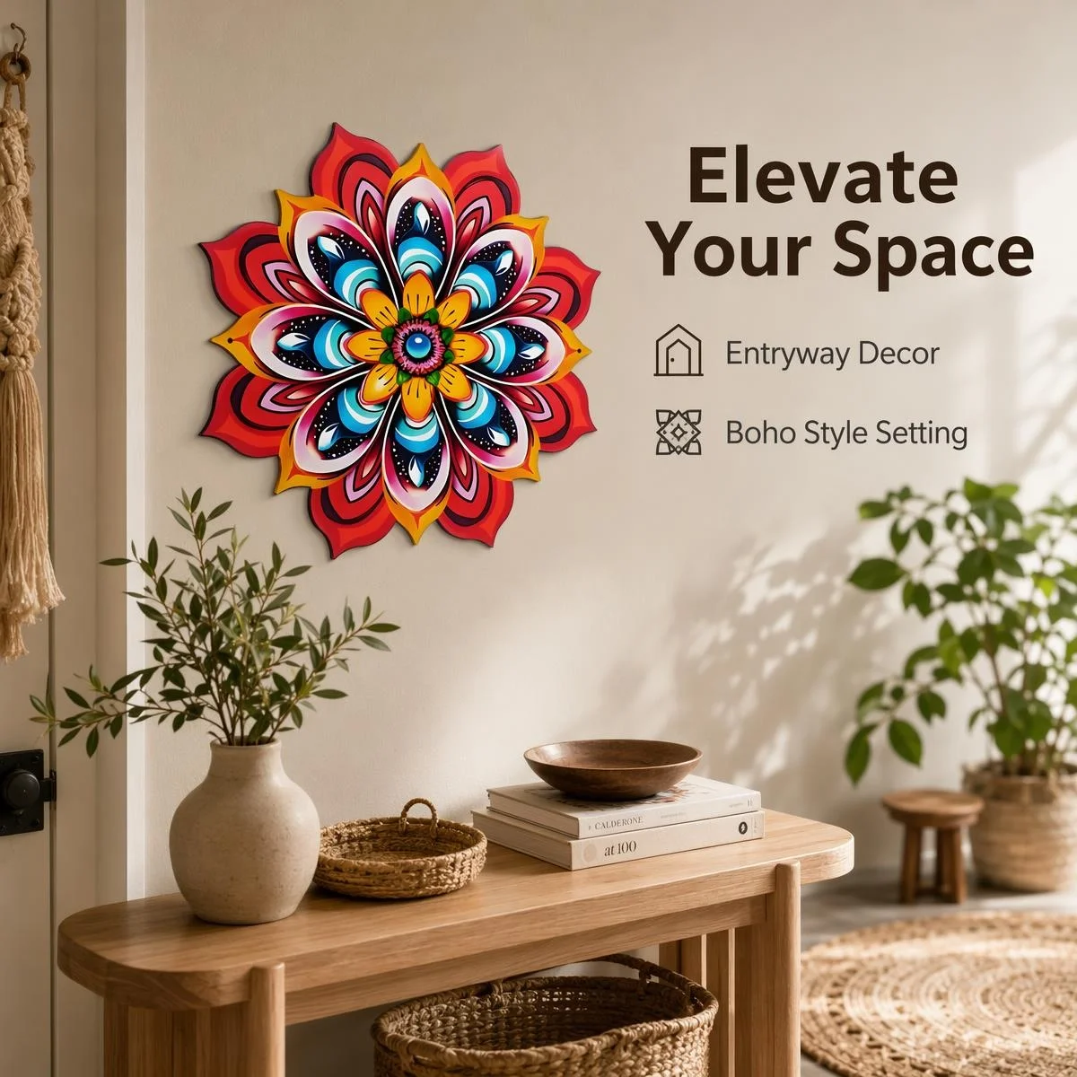 Colorful Mandala Flower Iron Wall Hanging Decor 30cm Metal Art Ornament for Home Garden Patio Entrance