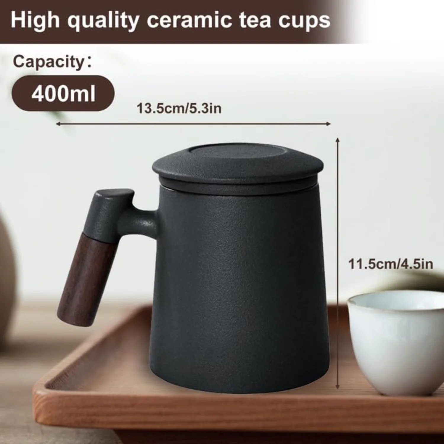 

Tea Cup with Infuser and Lid, 13.5 Oz / 400ml Ceramic Tea Mug with Infuser and Lid and Wood Handle, Vintage Steeping Tea Cup, Te