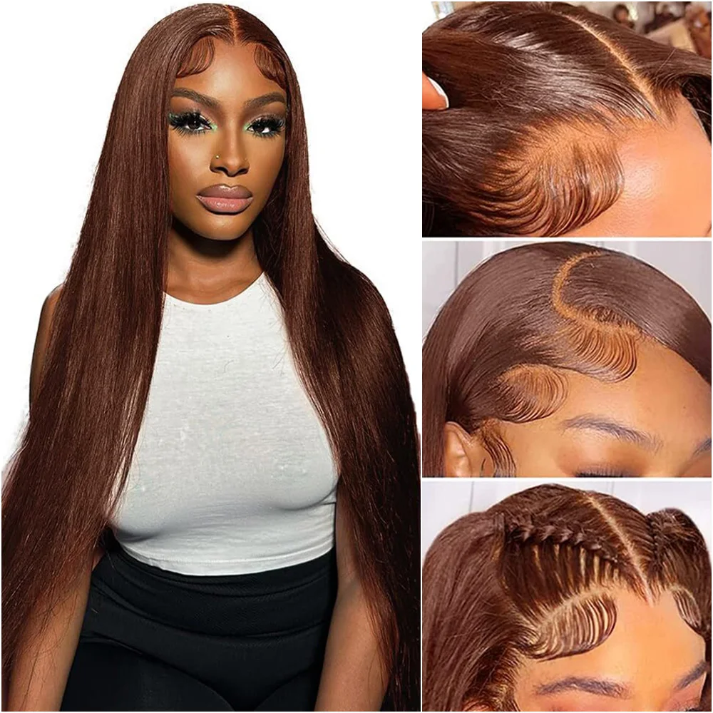 Peluca Frontal de encaje HD 13x6, peluca de cabello humano liso 13x4 para mujeres, pelucas frontales de encaje marrón Chocolate, pelucas de cabello humano 100% de 30 y 36 pulgadas