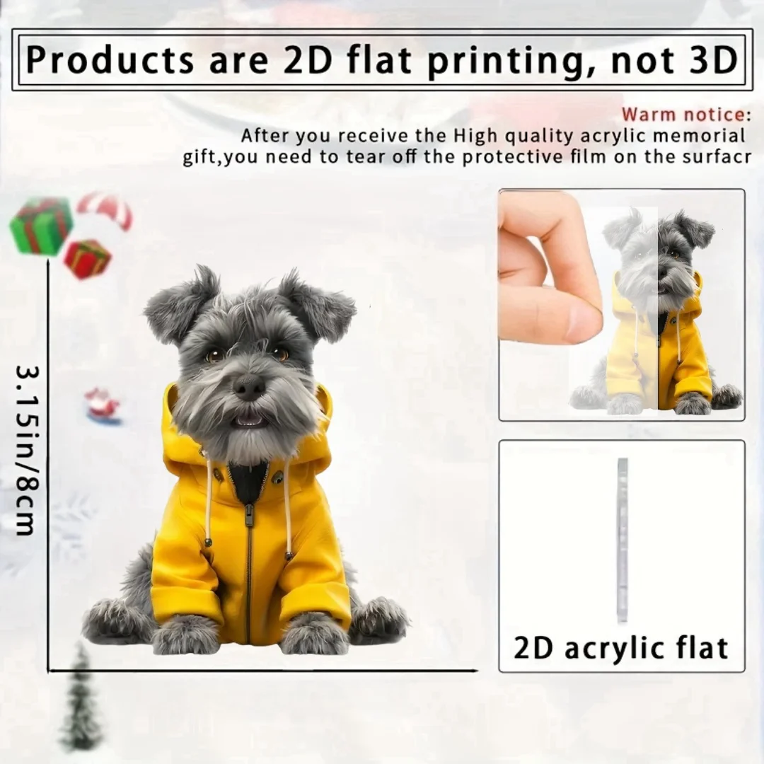 2D Dressed Schnauzer Keychain Cartoon Vibrant Puppy Pendant Flat Acrylic Ornament Charm,Decor for Car,Bags,Festive,Party,Gift