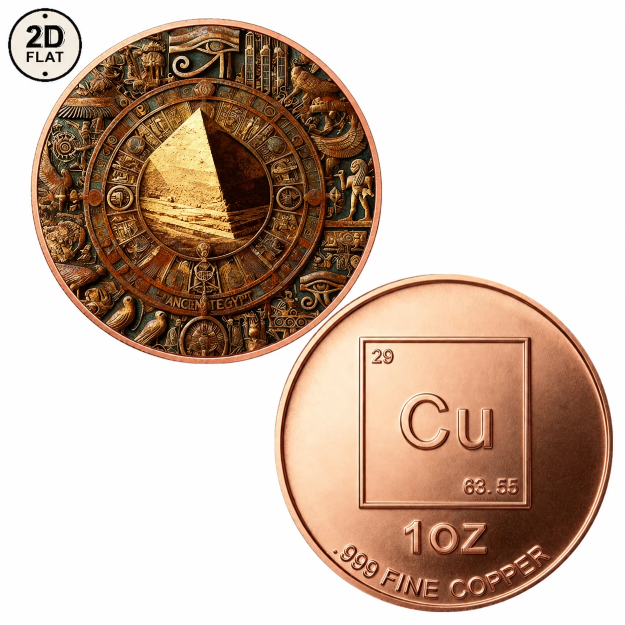 1pc 1oz .999 Fine Copper Ancient Egypt Pyramid Challenge Coin Egyptian Hieroglyphs & Sacred Symbols Collectible Medal Souvenirs