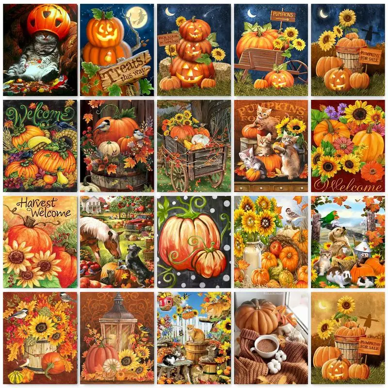 

GATYZTORY 60x75cm Painting By Numbers Pumpkin DIY Oil Painting Black Cat Picture By Numbers Art Canvas Wall Home Decor