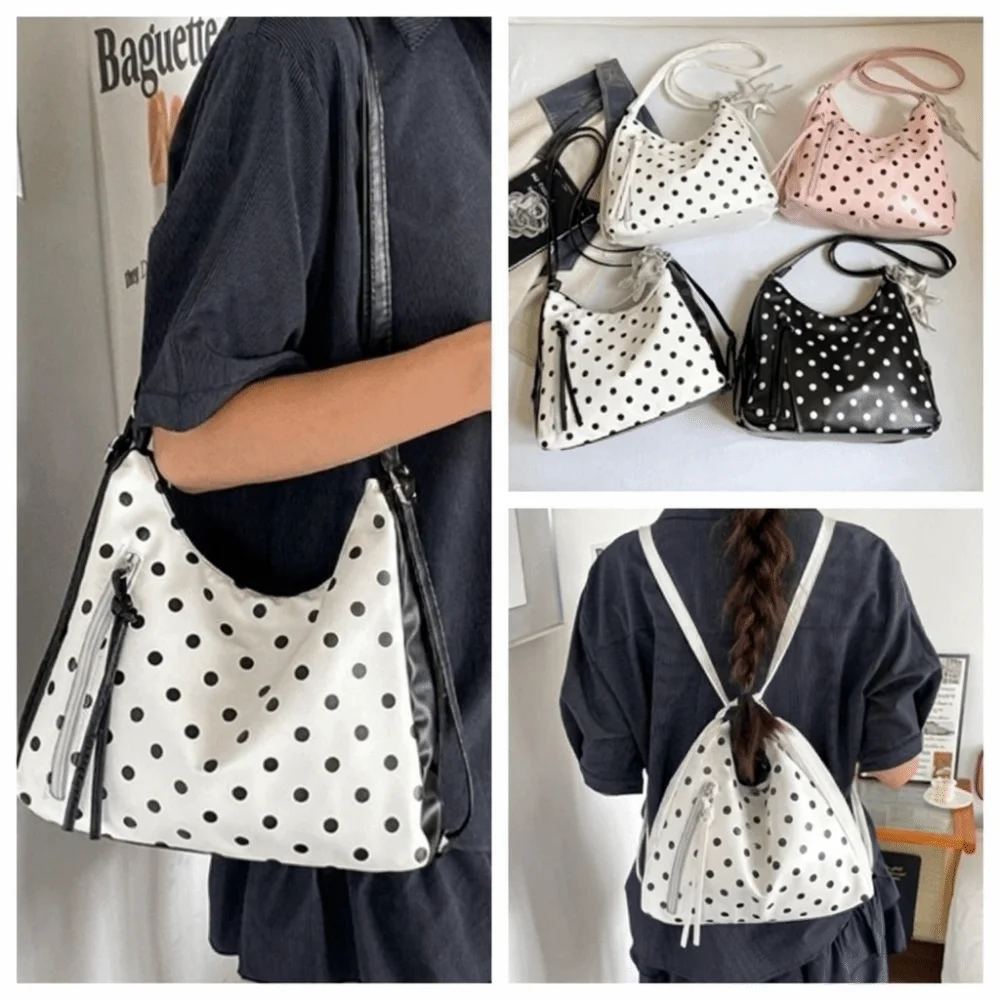 Vintage PU Leather Polka Dot Shoulder Bag Large Capacity Lightweight Tote Bag Underarm Bag Backpack Bucket Handbag Women's Gift