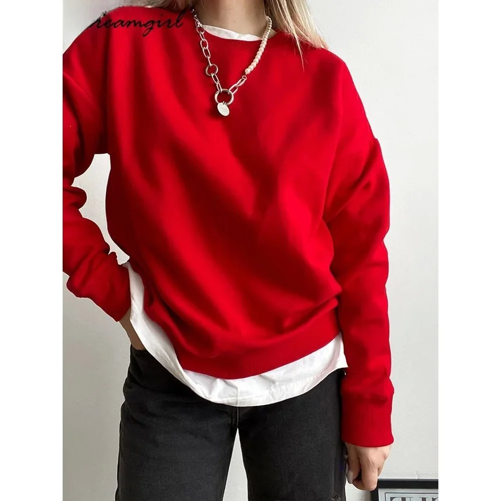 

Осенние женские хлопковые свитшоты оверсайз, свободные пуловеры, удобная повседневная модная женская одежда