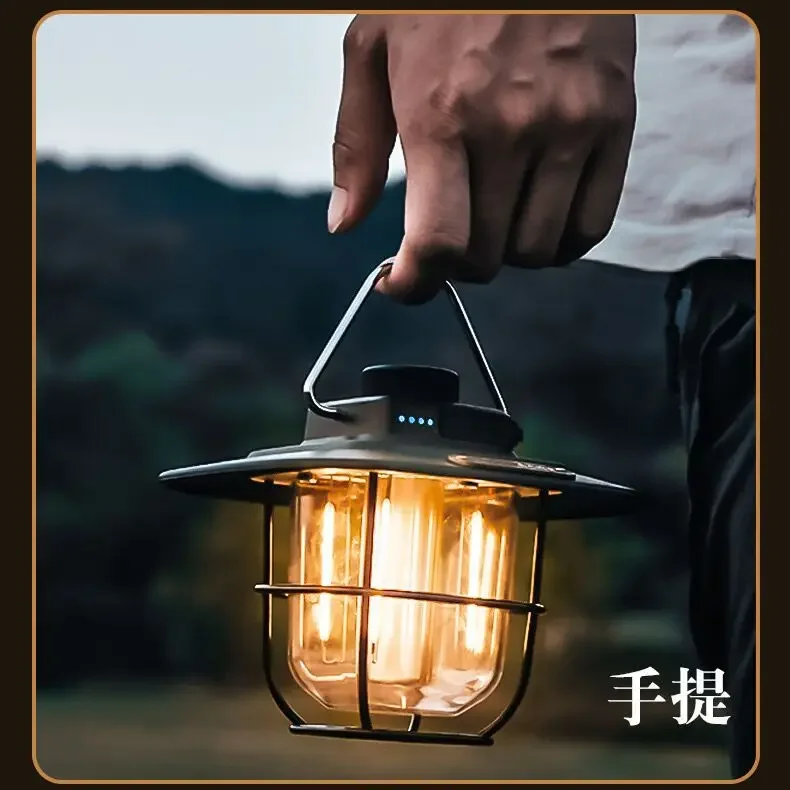 

LED Camping Lamp Retro Hanging Tent Lamp Waterproof Dimmable Camping Lights 4500mAh Battery Emergency Light Lantern for Outdoor