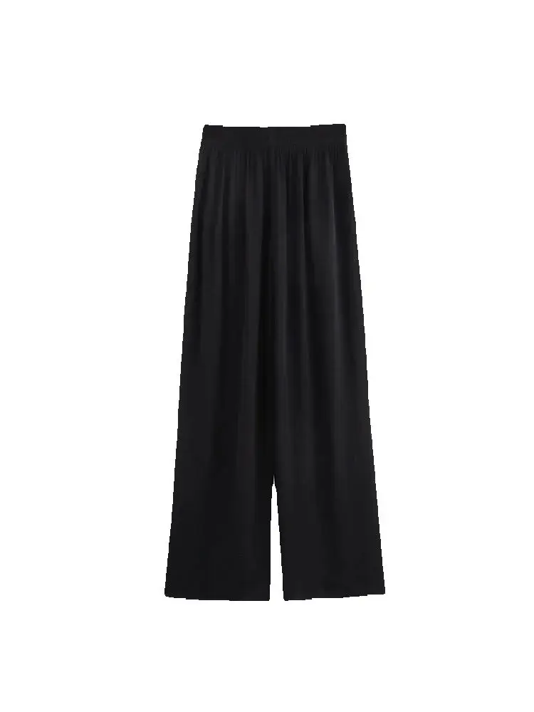 2025年春 レディースファッション 春秋新作 無地 フォールドシック 女性用 伸縮性ハイウエスト ワイドレッグパンツ