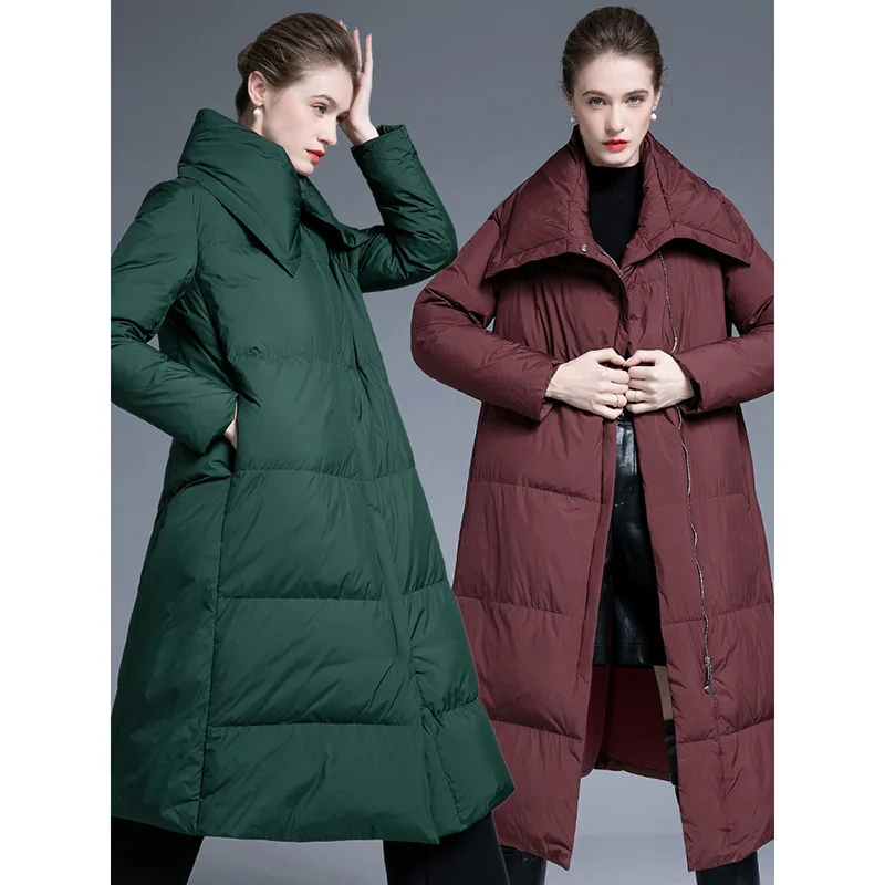 Winter New Down Jacket for Women Thicken Cape Style Loose Over The Kneen White Duck Down Coat Parkas High-Quality Puffer Jacket