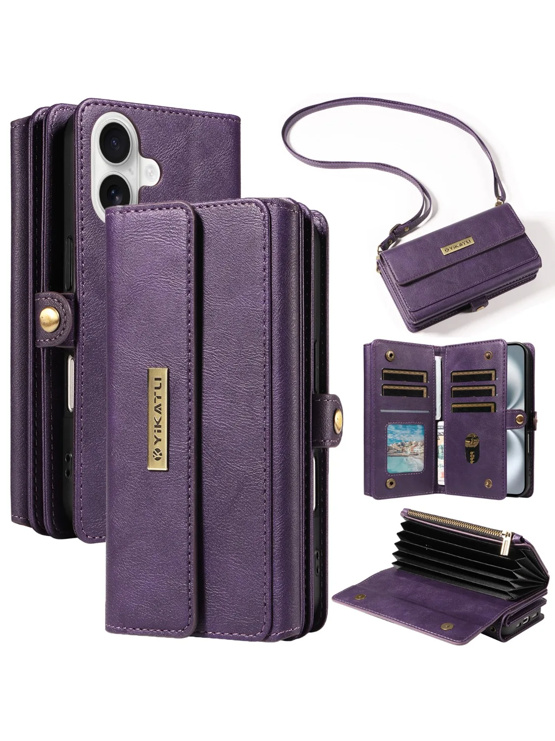 Etui Portfel na Samsung Galaxy S25 Edge S24 S23 FE S22 S21 S20 Ultra S10 Plus z 10 Przegródkami na Karty, Miękkie Magnetyczne Zapięcie, Pasek na Ramię — zdjęcie produktu 7