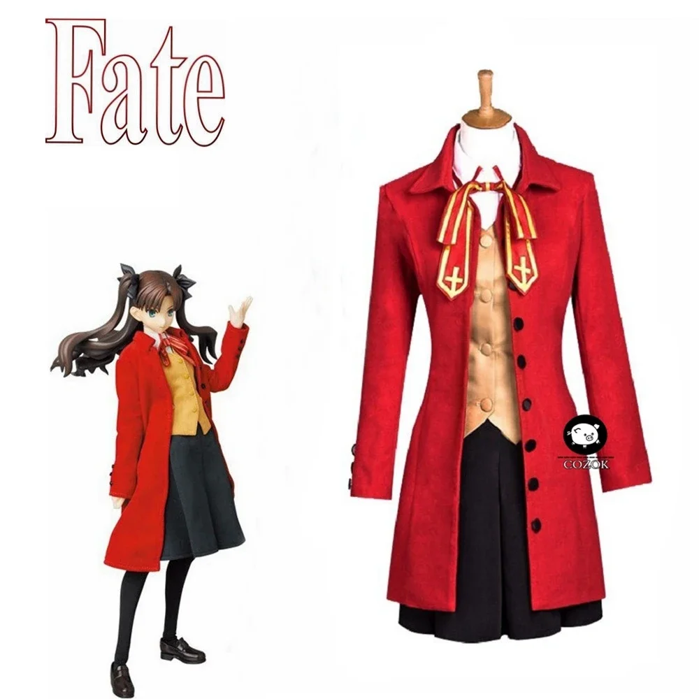

Anime Fate Stay Night Cosplay Rin Tohsaka Costumes Halloween Costume for Women Trench Coat Vest Skirt Full Set Cosplay Costume