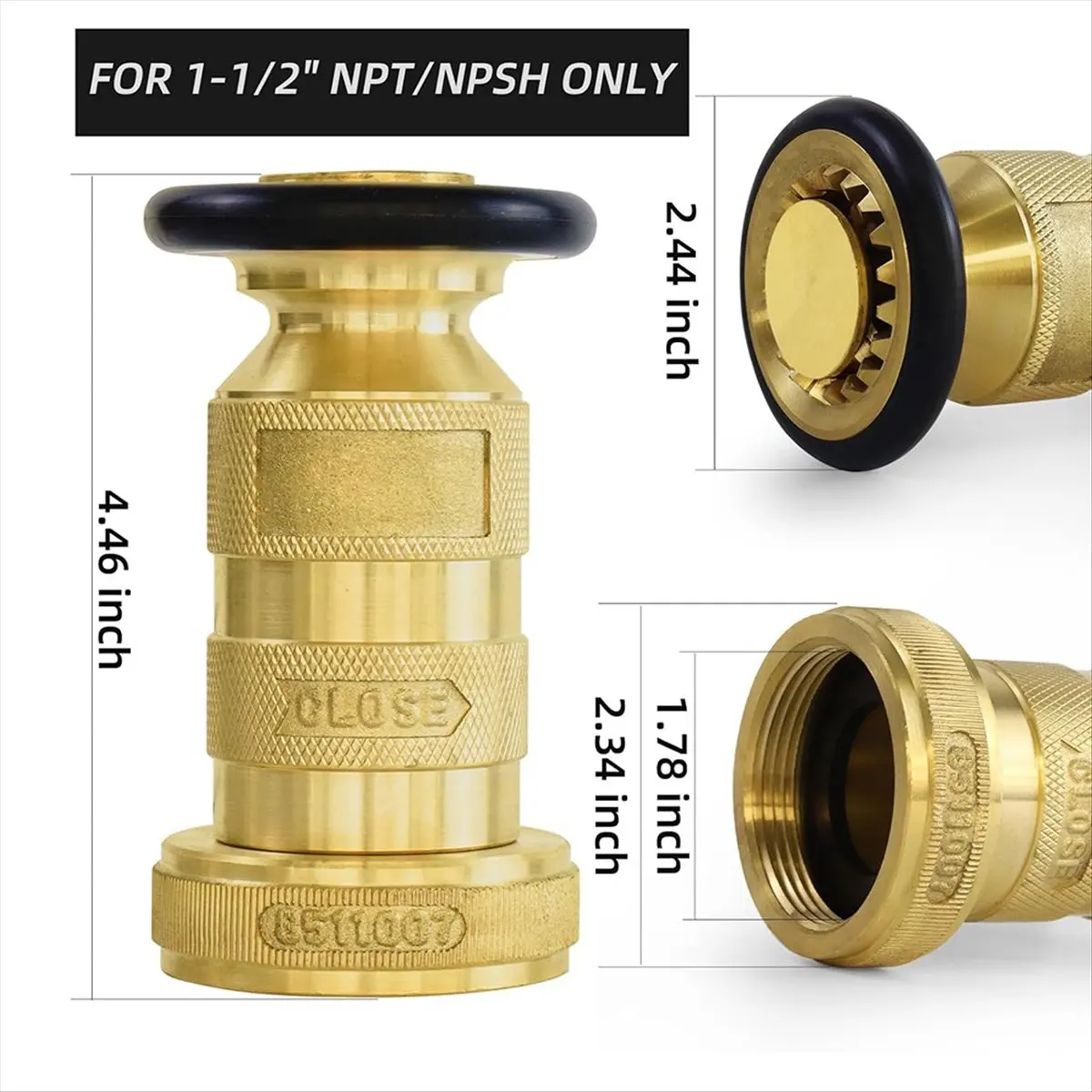 |NEWAA73|Fire Hose Nozzle 1-1/2 Inch NPSH/NPT Fire Hose Nozzle 100 Psi 75 Gpm Brass Fire Equipment Jet Fog Sprays Nozzle
