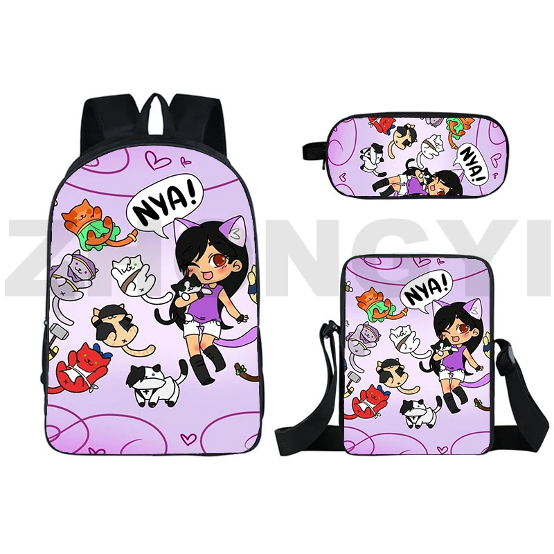 Ransel 3D untuk remaja wanita Kawaii kembali ke sekolah 16 inci Anime 3 buah/Set sebagai tas kucing untuk Gadis bepergian ransel siswa