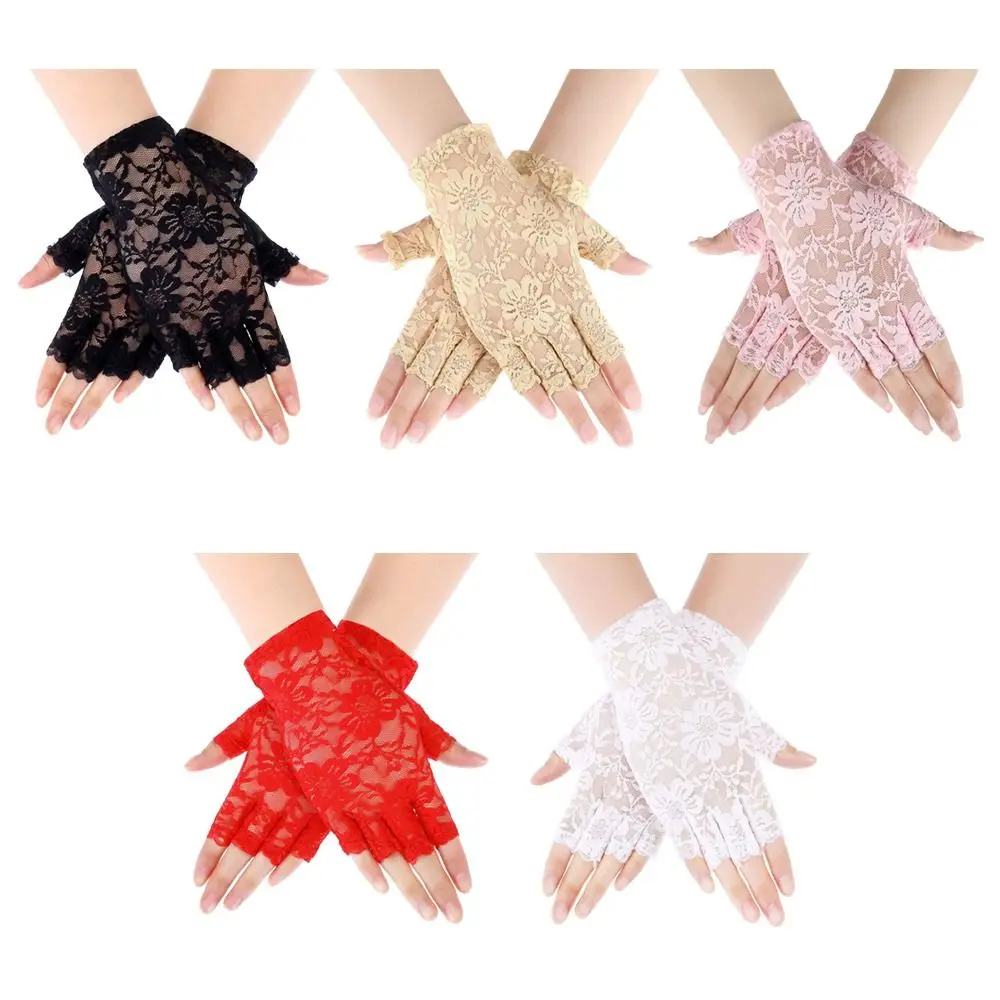 Mesh Mitten Ladies Lace Driving Gloves Long Fingerless Lace Gloves Half Finger Fishnet Gloves Mesh Mitten Dance Gloves