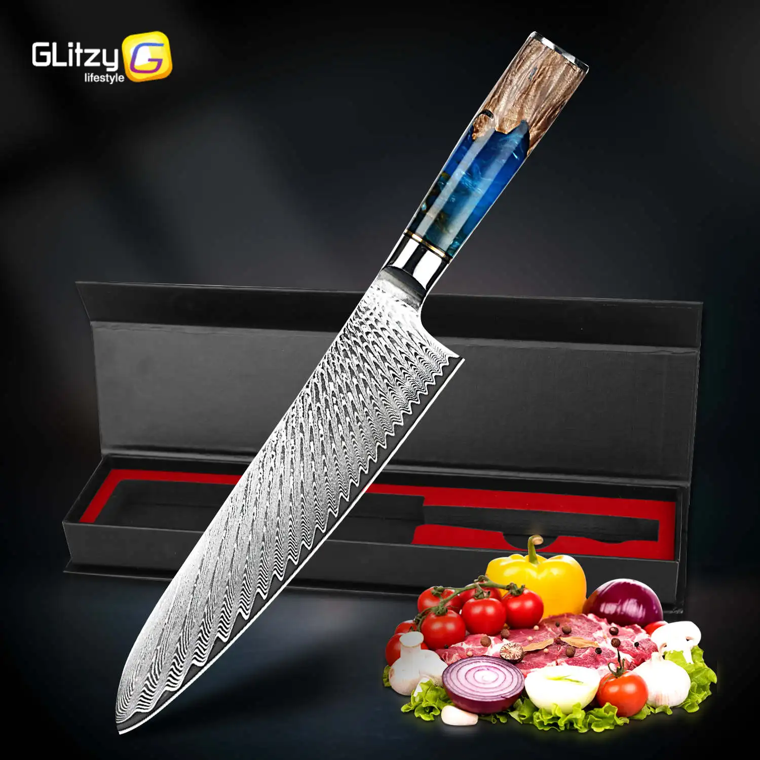 

Кухонные ножи из дамасской стали, профессиональный поварской нож VG10, высокоуглеродистые японские ножи сантоку, полимерные деревянные ручки с подарочным чехлом