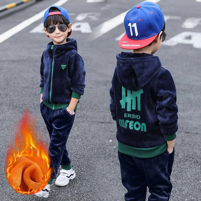 

Winter Boys Thick Sets Children Warm Hooded Sweatshirt Clothing Suits Kids Pullover+Pants 2Pcs Teen Tracksuit Outfits 4-12 Years