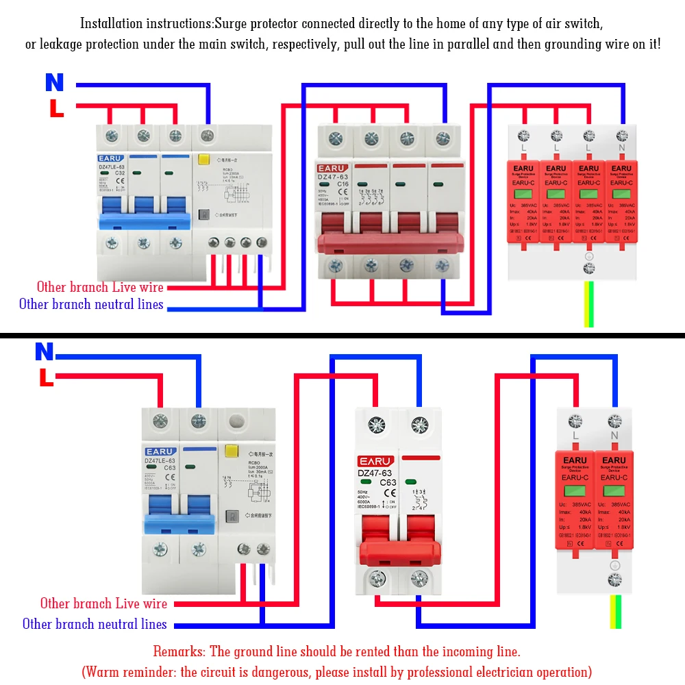 AC SPD 1P 2P 3P 4P 40KA 60KA 385V House Lightning Surge Protector Protective Low Voltage Arrester Device 20KA 30KA