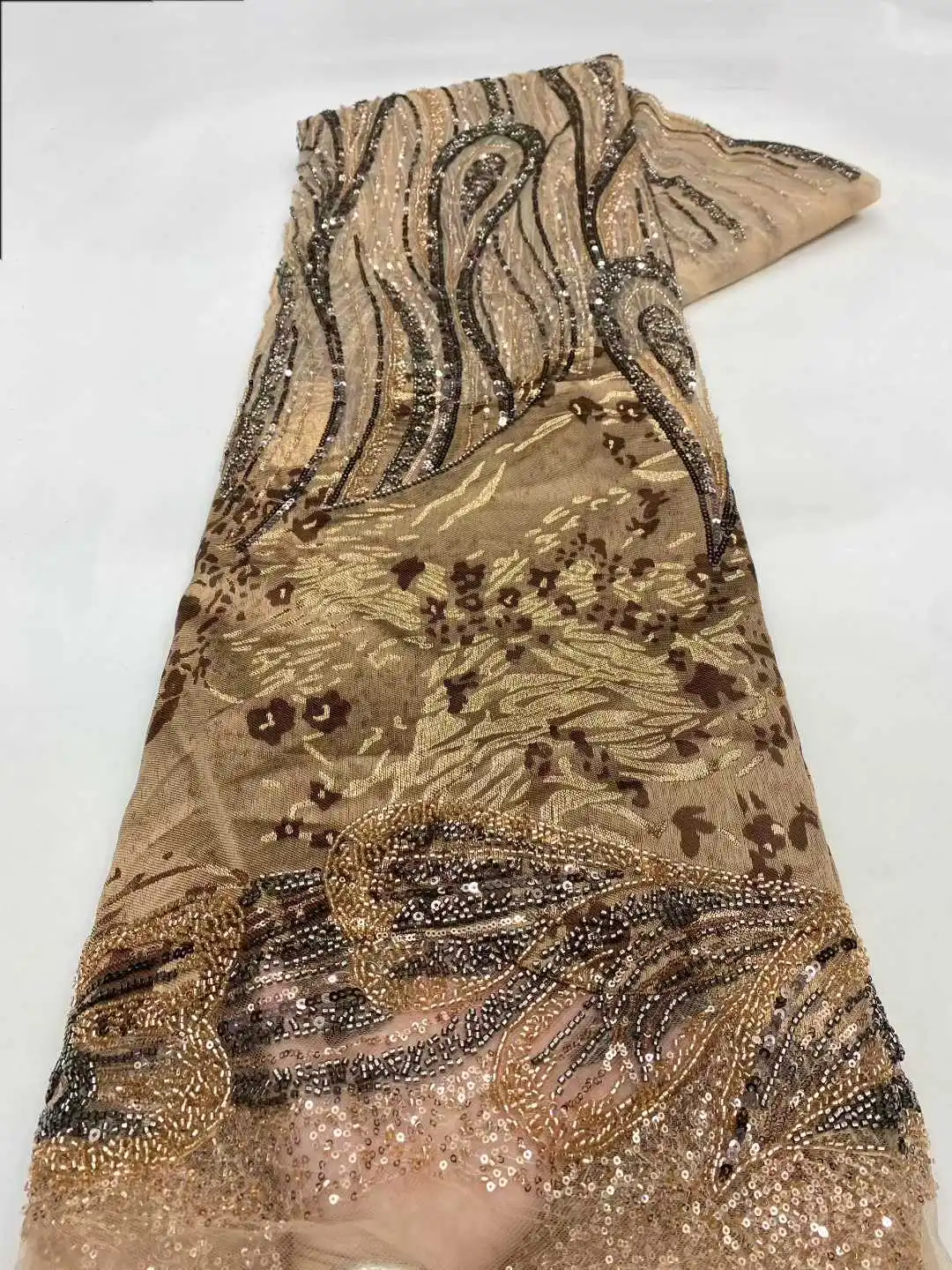 African Beaded 2025 High Quality Nigerian Sequins With Pearl Lace French Tulle Lace Fabric For Party Dress Sewing