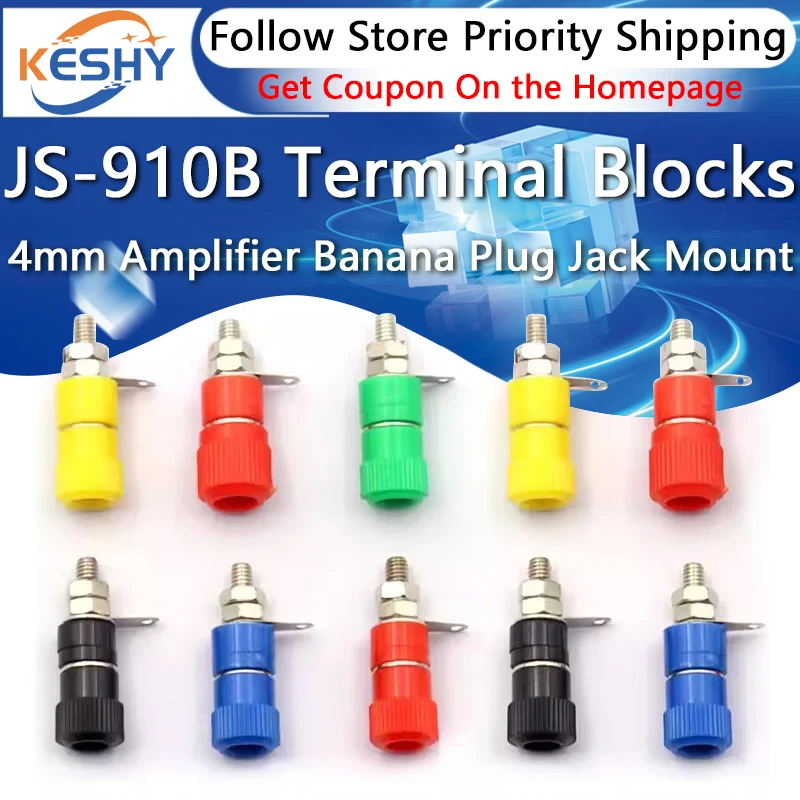 5PCS Terminal Blocks JS-910B 4mm Amplifier Terminal Connector Binding Post Banana Plug Jack Mount 5 Color