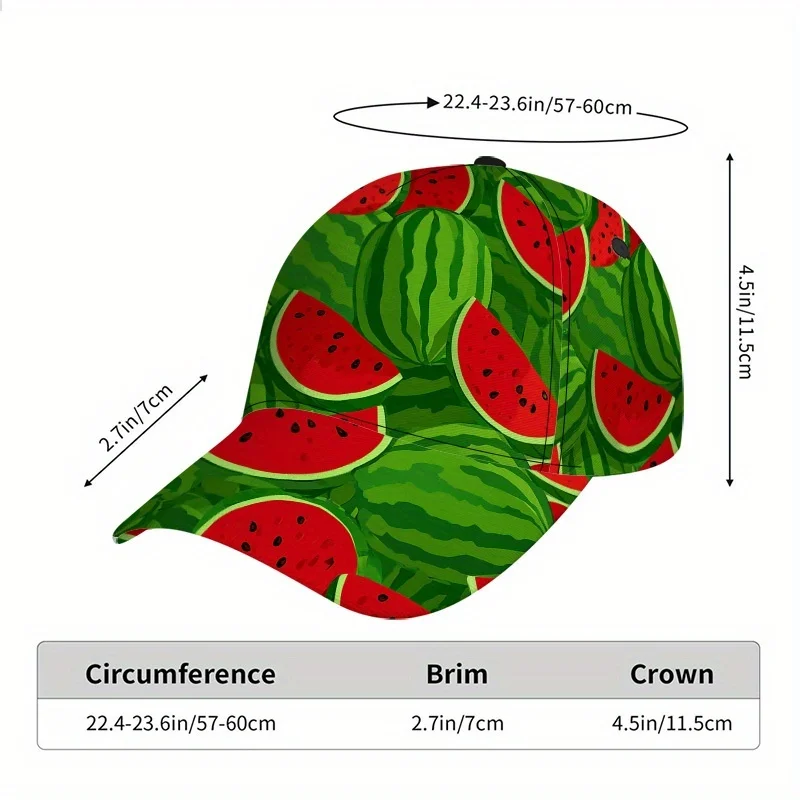 1pc of a 2D Watermelon-Themed Baseball Cap Made of, Featuring an Adjustable Snapback And a Colorful Full-Body Design