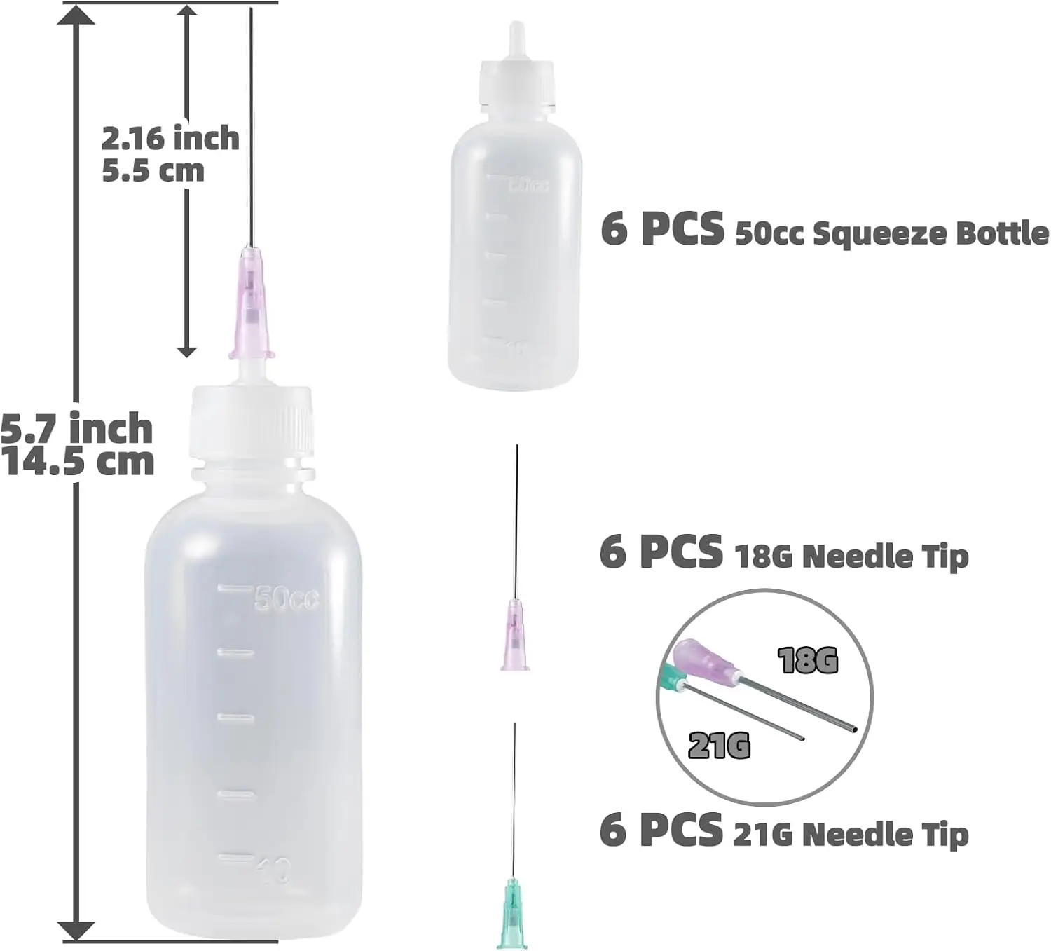 50ml Needle Tip Squeeze Bottle Set LDPE Dispensing Bottles with Funnel & Labels for Oil Glue Paint DIY Craft Lubrication