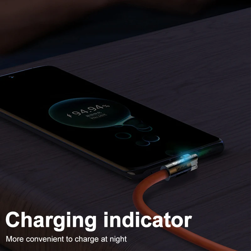 120W 6A Fast Charge Type C Cable 180 Degree Rotation Elbow Cable for Game For Xiaomi Samsung Charger Liquid Silicone USB C Cable