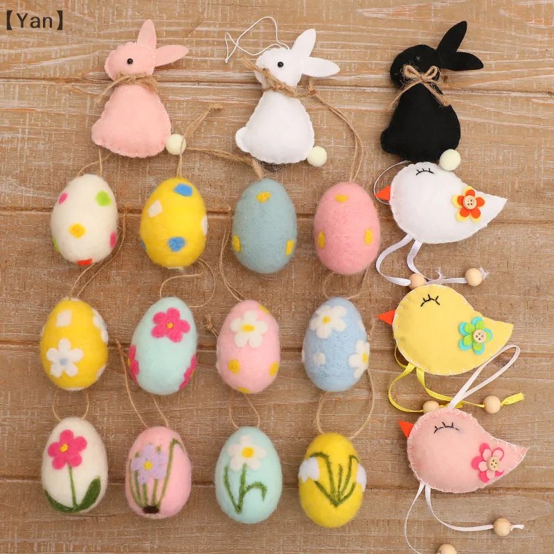 ieniaYan Sigur12PCS Wolvilt Schuim Paaseieren Vrolijk Pasen Decoraties Geschilderde Bloem Dot Eieren Hanger Met Touw Diy Craft Kid Gift Home