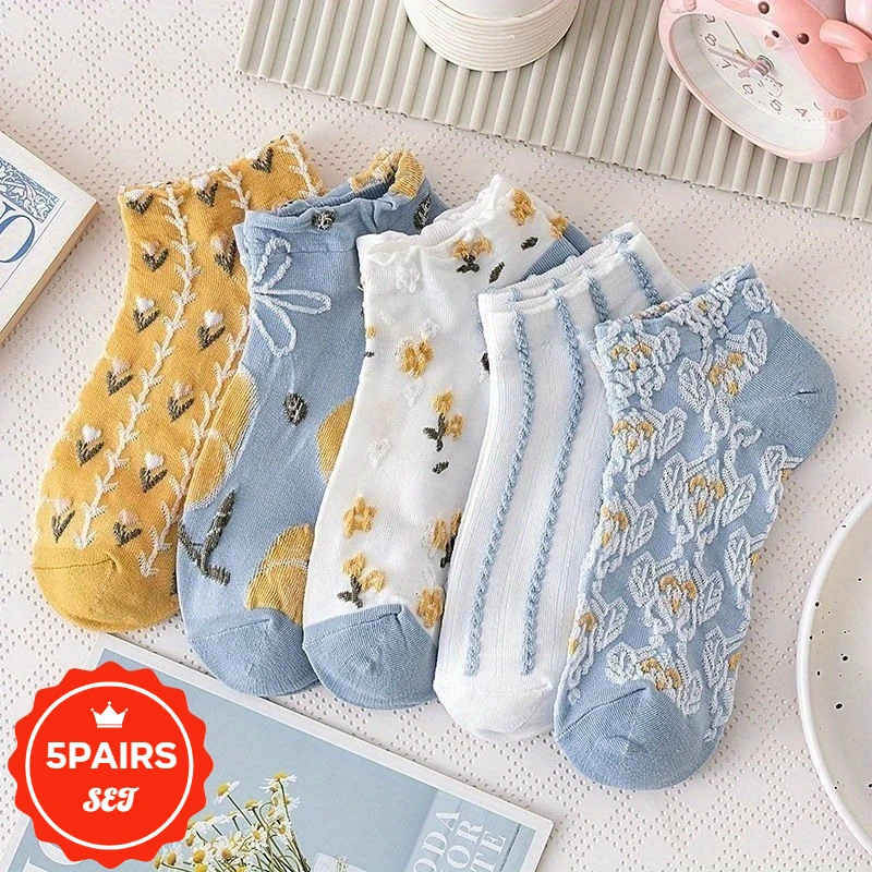 

5 Pairs Women's Ankle Socks - Anti Slip and Breathable Low Cut Socks for Woman, Fashion Short Socks Set for Ladies Daily Wear