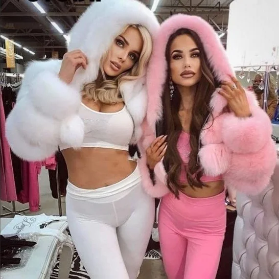 若い女性の毛皮コート、豪華なスプライシングファーのジャケット、フード付き、冬用、クロスボーダー、若い女性向け、ウルトラオート