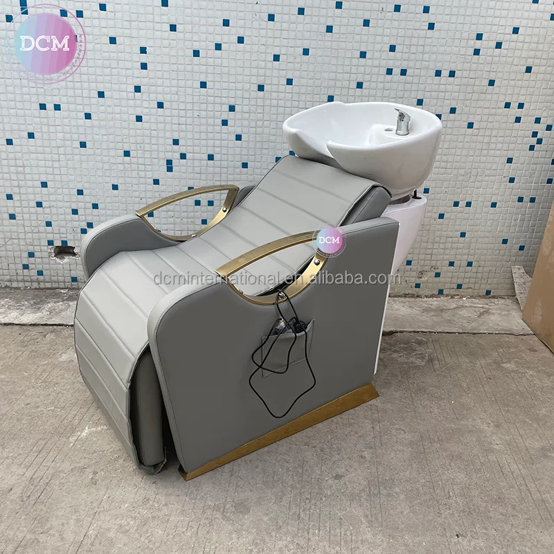 

Leather Salon Backwash Unit Shampoo Bed Hair Washing Station Grey Massage Electric Shampoo Chair