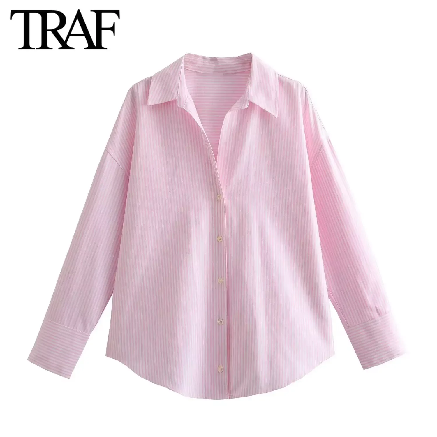 TRAF Women Fashion Long Sleeve Single-breasted Lapel Cotton Oxford Blouse Street Clothing Shirt Chic Ladies Crop Tops Mujer