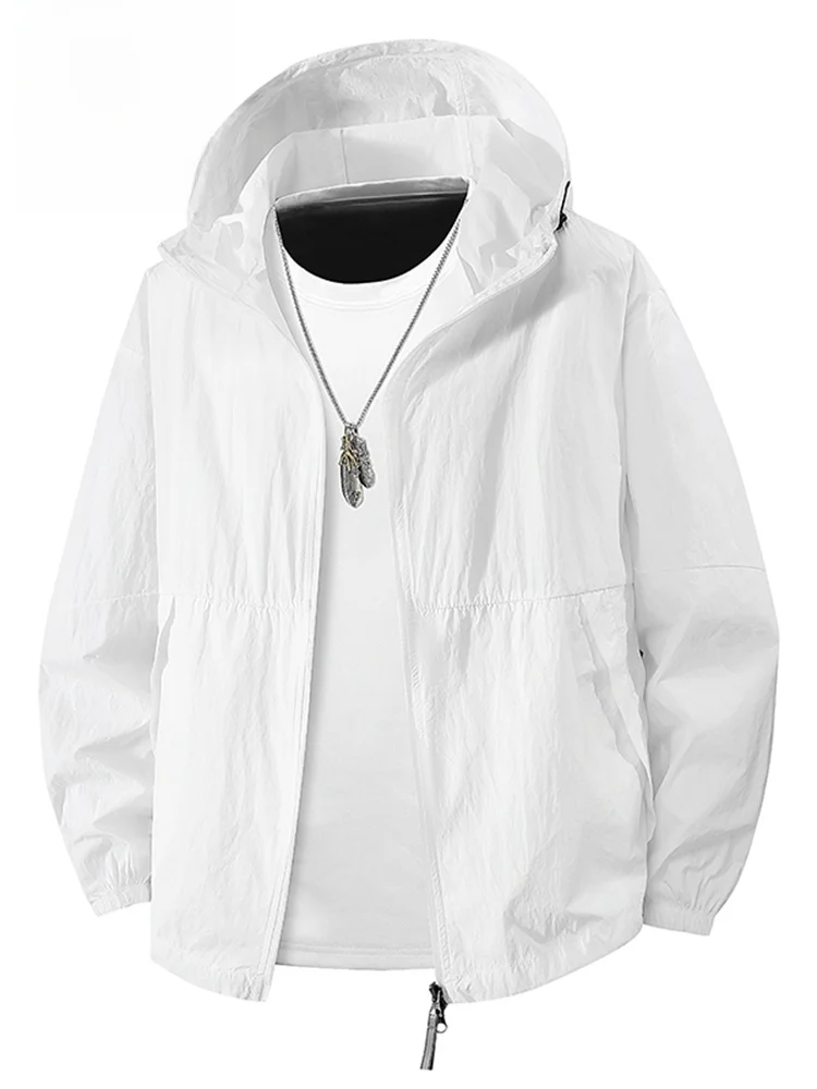 

Men's Summer Lightweight Breathable Qui Dry UV Protection Jaet Faionable Ci Sle Ice Silk Loose Fit Long Sve Coat