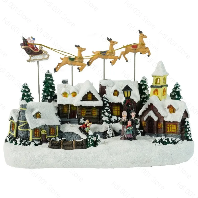 Light‑up Rotatable Musical European Christmas Village House Tabletop Ornament USB Battery Operated