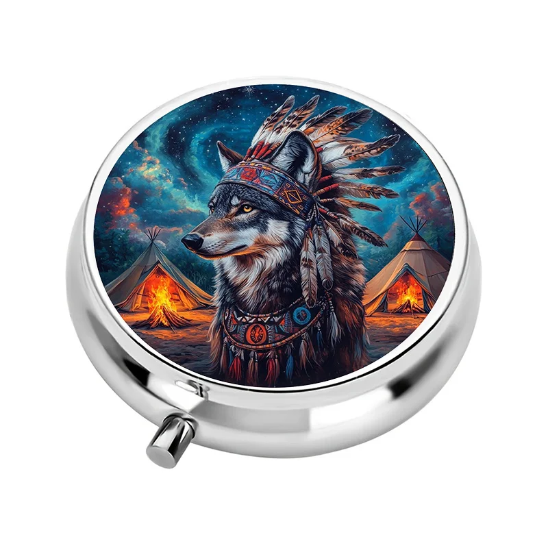Mini pill box with a single layer and three compartments, designed in the style of the American Wolf pill box, perfect for a handbag or purse, a unique and excellent gift