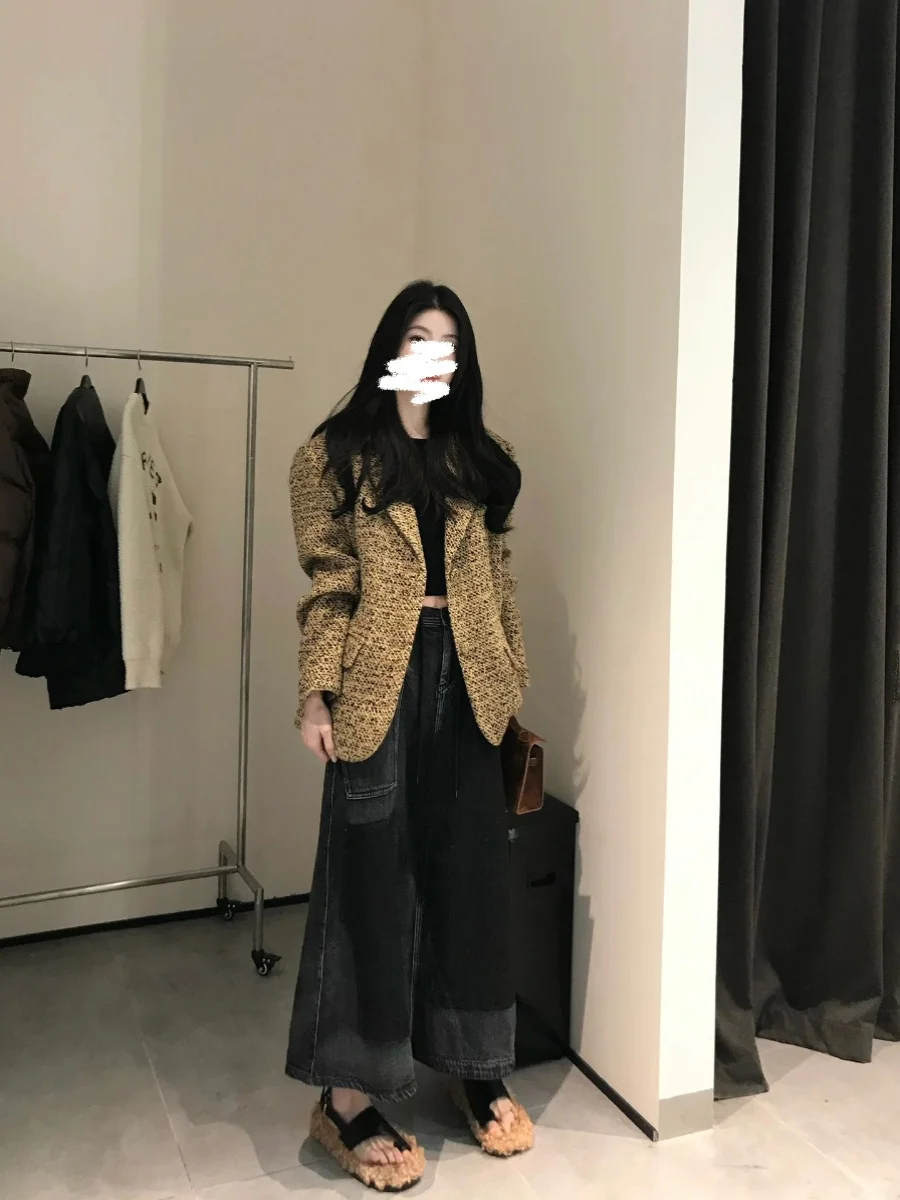 

Жакет из твида с декоративными пуговицами, женский, летний, элегантный, из шифона, дышащий, с волнистым узором в клетку, в стиле «мистери», для танцев, для офиса, для миниатюрных женщин