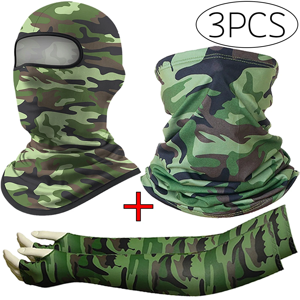 3Pcs Summer Sunscreen Ice Silk Cycling Face Mask Set for Men Women Fishing Bicycle Anti-UV Sleeves Breathable Cap Ski Head Scarf