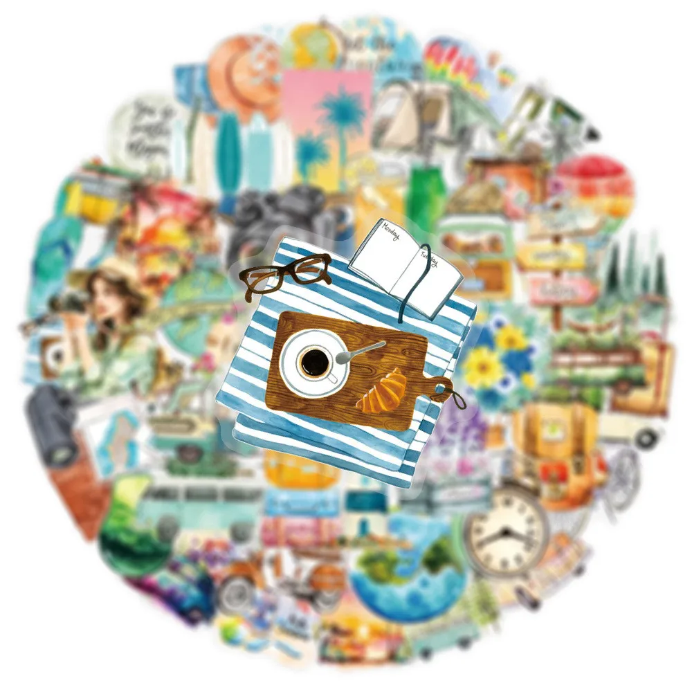 ملصقات سفر بسيطة وواضحة مكونة من 50 قطعة - موضوع خارجي مع تصميمات الخريطة، مثالية لمواد المجلات (متجر Anime Worlds)