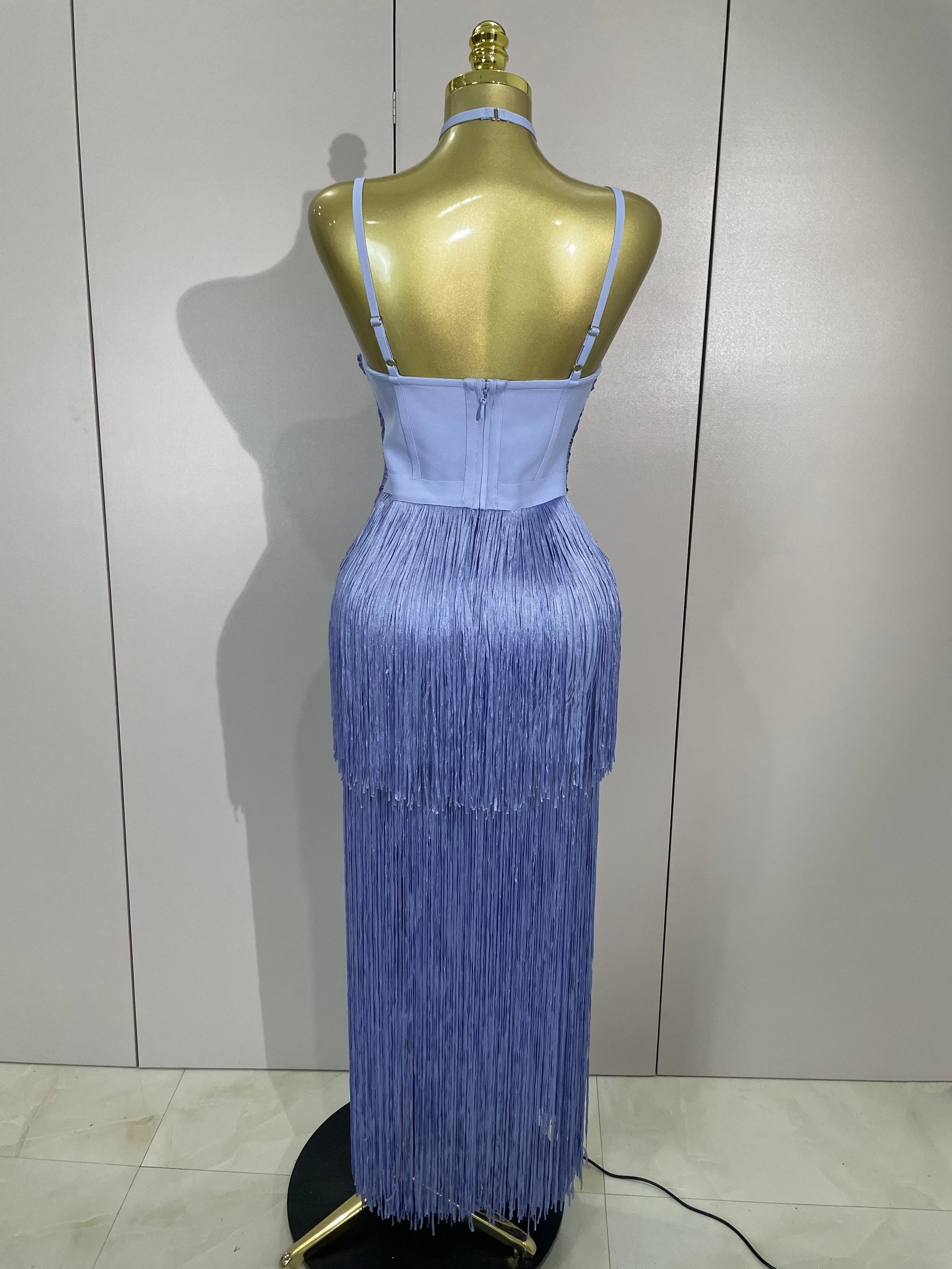 Frauen Sexy Backless Quaste Ankle Bodycon Verband Kleid Promi Elegante Abend Prom Club Luxus Geburtstag Party Outfit