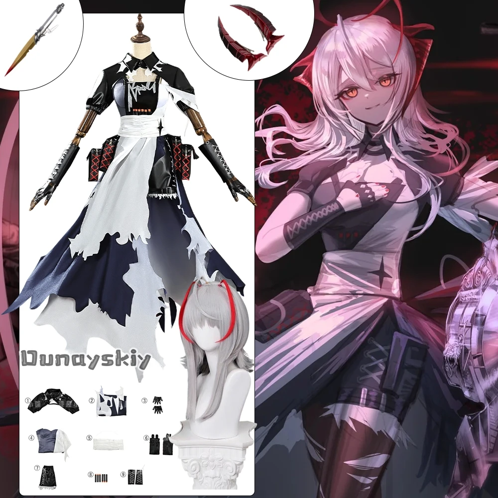 

Wiš'adel Cosplay Game Arknights Costume Wiš'adel Sexy Battle Cloak Uniform Set Halloween Women Uniform Role-play Wig Shoe Suit