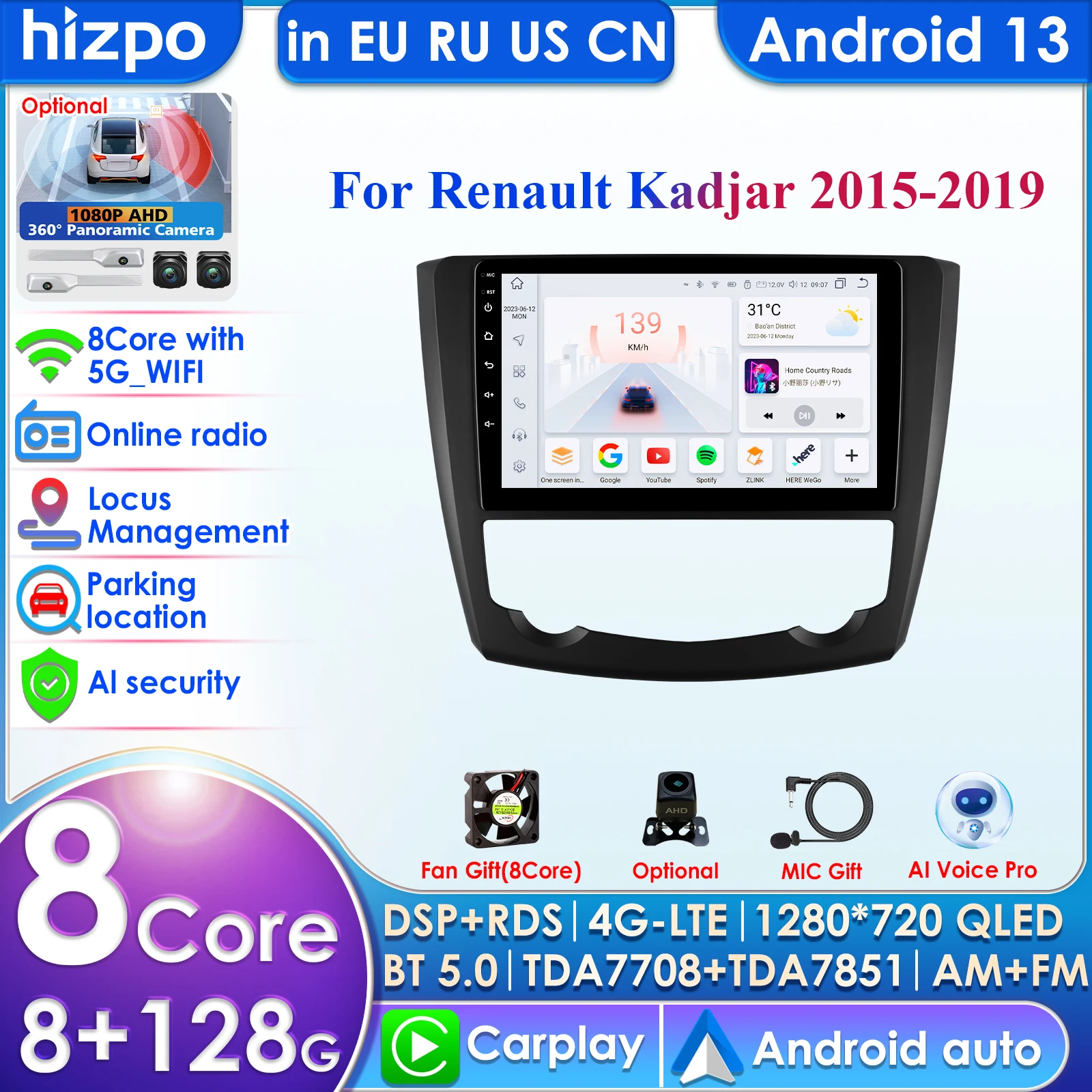 9'' 10.33'' AI 2 Din Android Auto Radio for Renault Kadjar 2015 - 2019 Carplay 4G Car Multimedia Video Player GPS 2din Autoradio