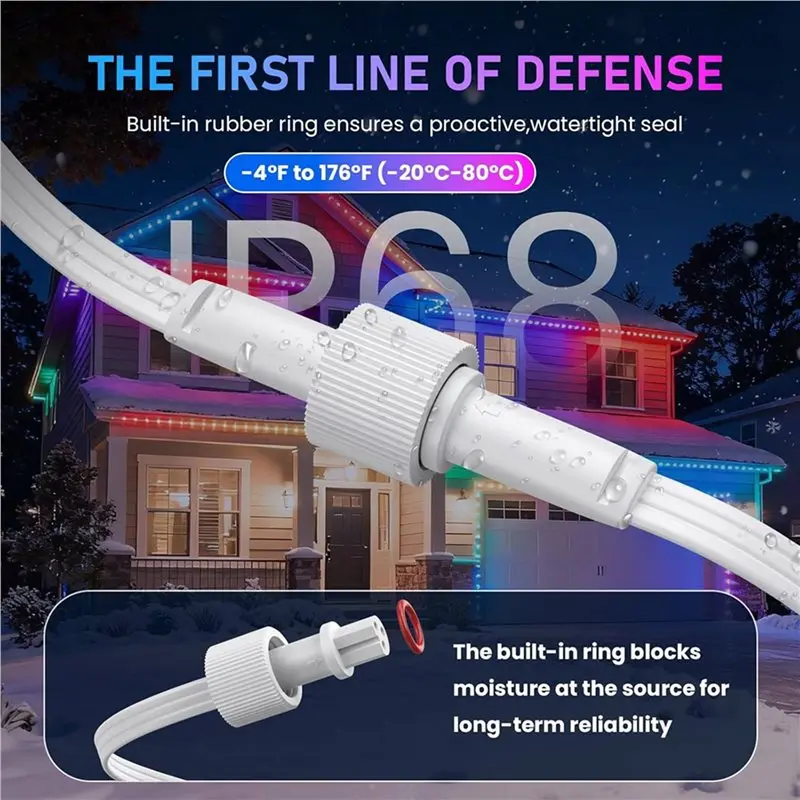 2026 New 2X Y-Connector Splitter For Govee Permanent Outdoor Lights,Waterproof Extension Cord For 3Pin And Y-Shaped Cord