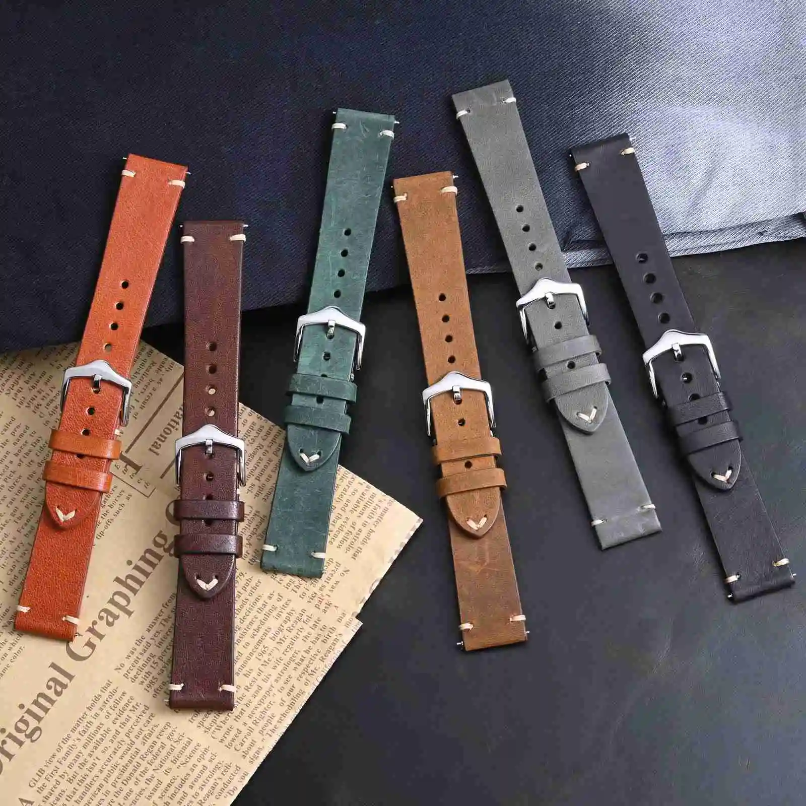 ANBEER Retro Style Leather Watch Strap 18mm 20mm 22mm Military Watch Strap for Men Suitable for traditional watches