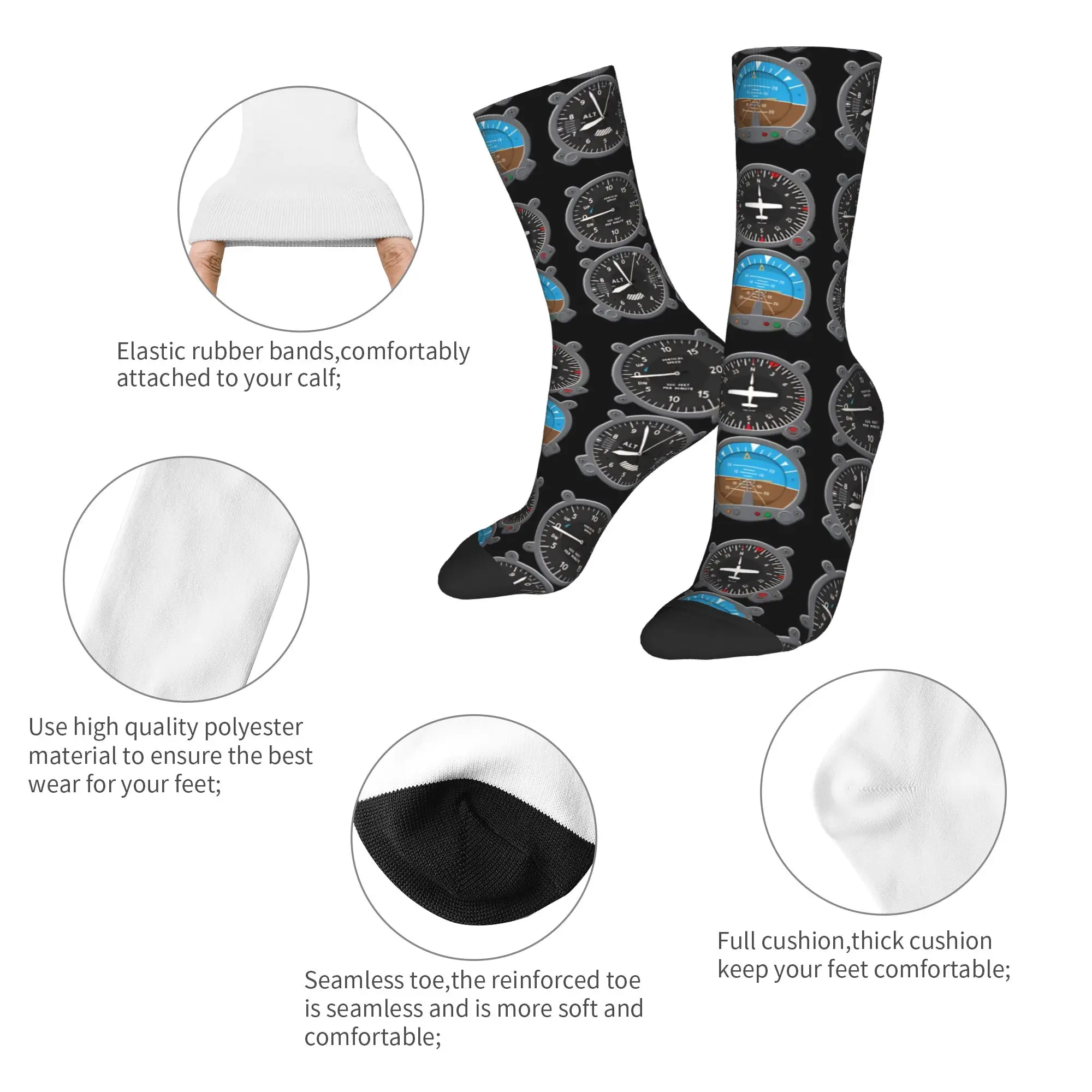 Happy Funny Men's Socks Casual Light Aircraft Dashboard Sock Polyester  Skateboard Women Socks Spring Summer Autumn Winter