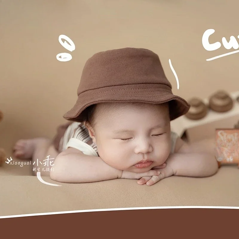 Newborn Photo Accessories Baby Shooting Props Khaki Theme Set Cute Clothing Backdrop Headphone for Studio Photoshoot Fotografia