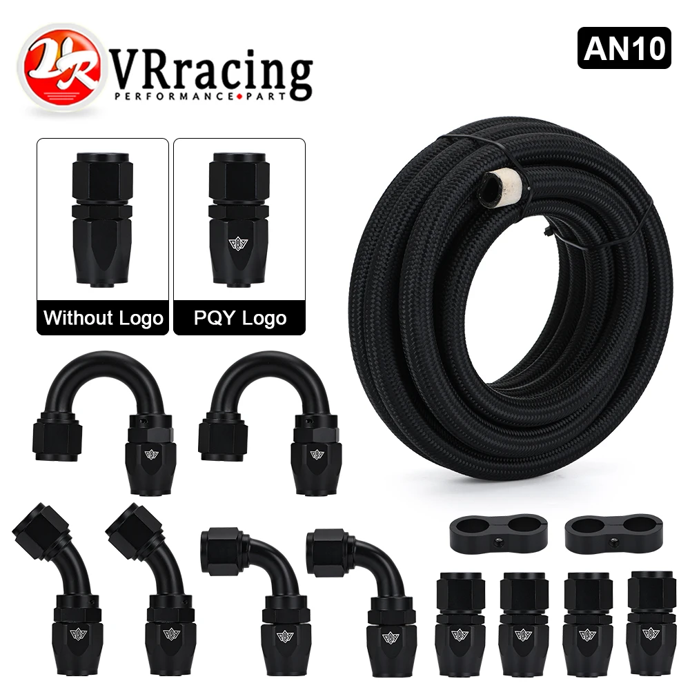 

10AN AN10 Oil Fuel Fittings Hose End 0+45+90+180 Degree Oil Adaptor Kit AN10 Braided Oil Fuel Hose Line 5M Black With Clamps